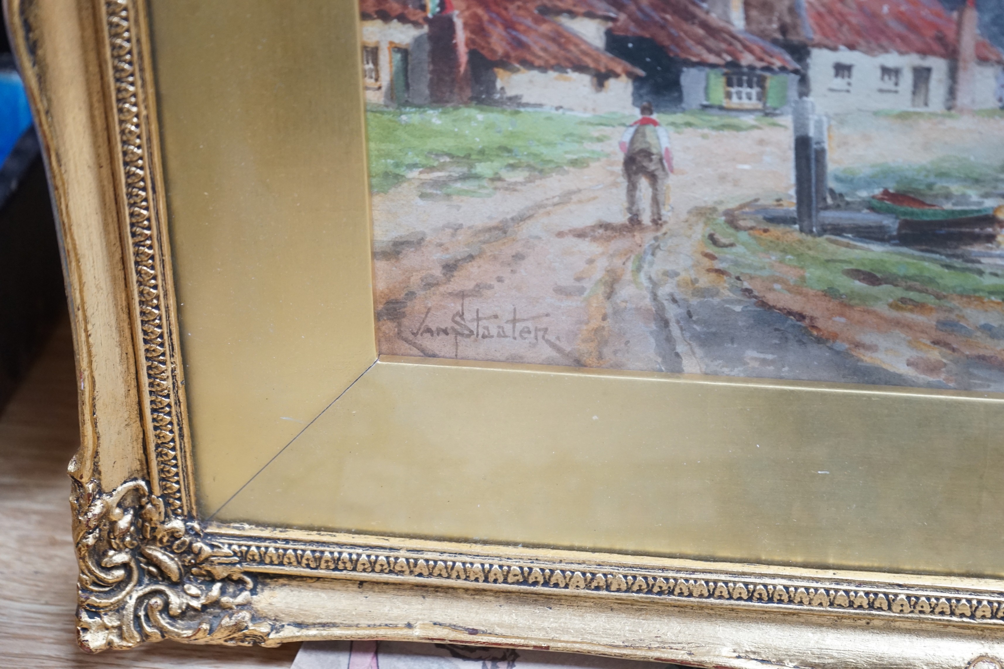 Louis Van Staaten (1836-1909), watercolour, Canal scene, signed, 29 x 39cm